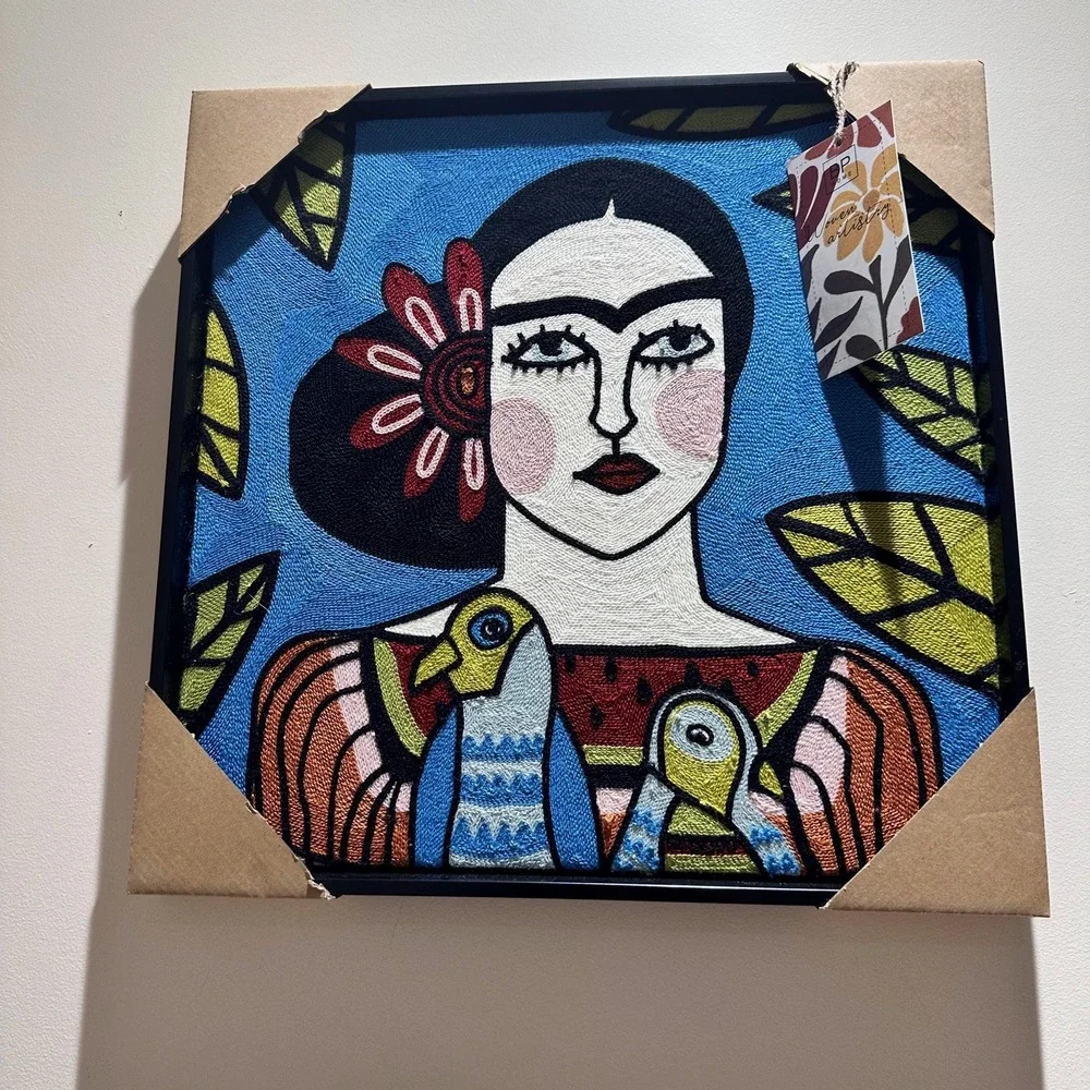 BP Home Frida Kahlo Textile Wall Art Embroidered Woven Decor 17x17 New